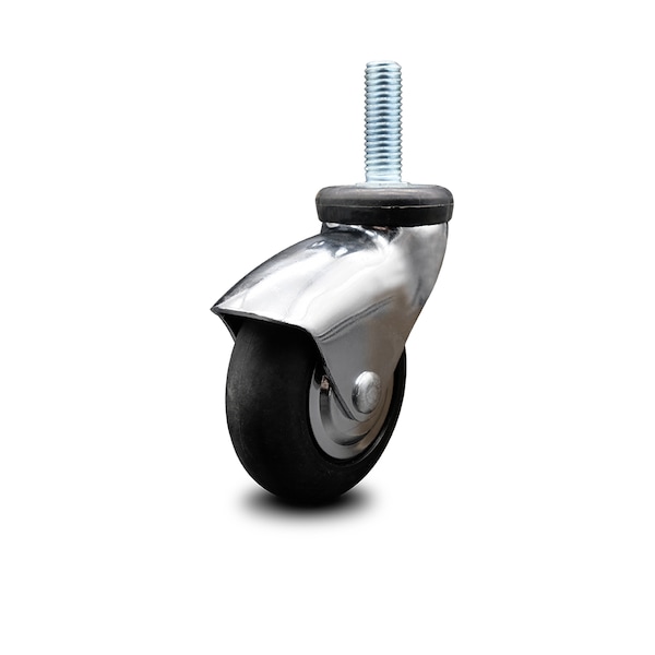 3 Inch Bright Chrome Hooded Neoprene Rubber 3/8 Inch Threaded Stem Caster SCC